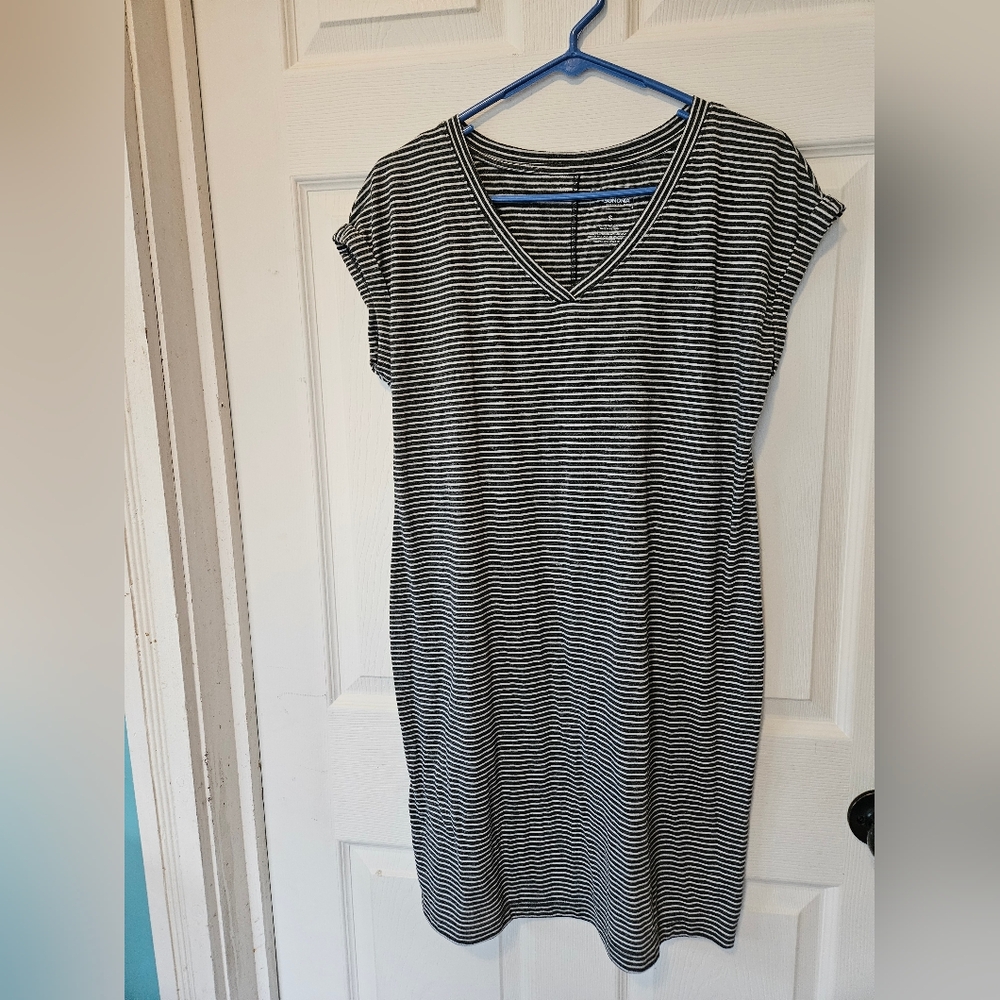 Gray and White Striped Dress